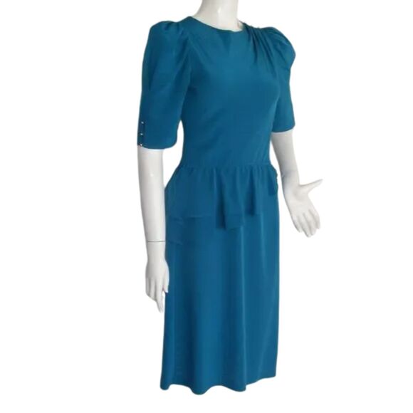 CHARLEE ALLISON Dress, S/XS, Blue, Asym Peplum, Gathered shoulder, VINTAGE - Picture 2 of 11